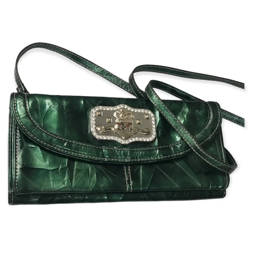 Kathy van zeeland metallic green crossbody purse
